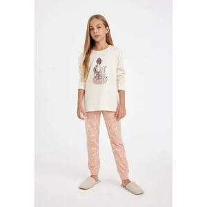Kız Çocuk Pijama Takımı Balerin Kız Baskılı Uzun Kollu Üst Uzun Alt D6051A824AU