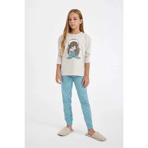 Kız Çocuk Pijama Takım Baskılı Uzun Kollu Üst Beli Lastikli Uzun Alt D6058A824AU