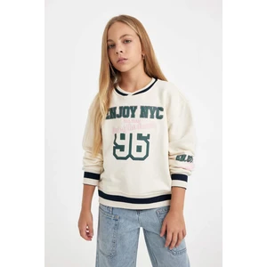 Kız Çocuk Relax Fit V Yaka Baskılı Okul Sweatshirt C7789A824AU
