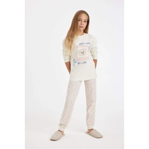 Kız Çocuk Pijama Takımı Ayı Baskılı Uzun Kollu Üst Uzun Alt D6651A824AU