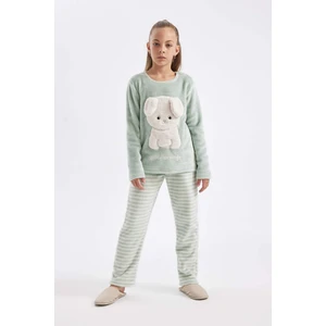 Kız Çocuk Pijama Takım Baskılı Polar Uzun Kollu Üst Beli Lastikli Uzun Alt D1087A824WN