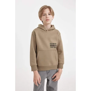 Erkek Çocuk Cepli Yazı Baskılı Kapüşonlu Kalın Okul Sweatshirt C7567A824WN