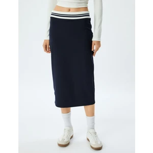 Midi Boy Kalem Etek Kontrast Detaylı Beli Lastikli Yırtmaçlı