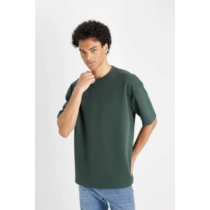 Oversize Geniş Kalıp Bisiklet Yaka Kısa Kollu Basic Düz Ağır Kumaş Tişört X3926AZ24AU