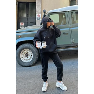 Cmz Collection Kadın 3 Iplik Bol Kesim Kışlık Hoodie Sweatshirt Jogger Alt Eşofman Takımı