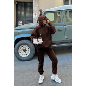 Cmz Collection Kadın 3 Iplik Bol Kesim Kışlık Hoodie Sweatshirt Jogger Alt Eşofman Takımı