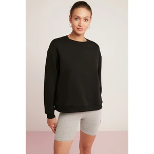 Sahra Kadın Içi Polarlı Yumuşacık Oversize Yuvarlak Yaka Siyah Sweatshirt