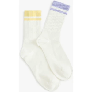 Tenis Çorabı 2'li Çok Renkli Şerit Detaylı