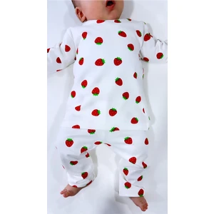 Drop Kids Bebek Pijama Takımı Uzun Çilek Desen %100 Pamuk Yenidoğan Çocuk Pijama