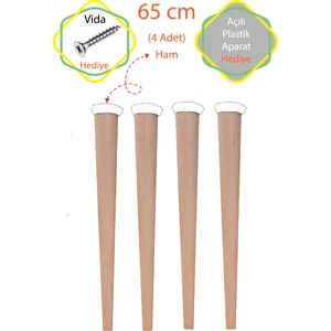 Ham 4 Adet Lüks 65 cm Konik Ahşap Masa Ayağı Çap: 4,2 cm Hobi Dıy (Vida ve Aparatlarıyla Birlikte)