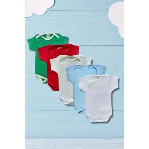 Betül Bebek Kısa Kollu 5'li Renkli Organik Pamuk  Alttan Çıtçıtlı Bebek Body&zıbın