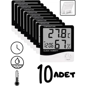 10 Adet Dijital Termometre Sıcaklık ve Nem Ölçer Masa Saati Alarm