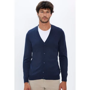 Erkek Slim Fit Dar Kesim Düğmeli Düz Tüylenmeyen Yumuşak Dokulu Lacivert Hırka