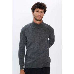Slim Fit Dar Kesim Tam Balikcı Yaka Tüylenmeyen Yumuşak Dokulu Gri Erkek Kazak