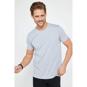 Erkek Slim Fit Dar Kesim Pamuklu Yumuşak Dokulu Esnek Kumaş Düz Basic Gri Bisiklet Yaka Tişört