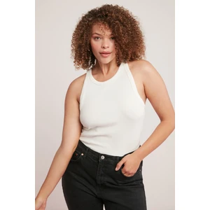 Carina Kadın Fitilli Görünümlü Halter Yaka Büyük Beden Beyaz Büyük Beden Body