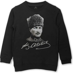 So Cool Atatürk Gazi Mustafa Kemal Kalpaklı Baskılı Çocuk Sweatshirt Siyah Sweat