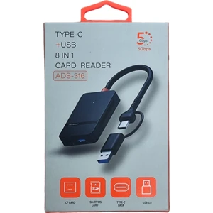 8 In 1 Type C - USB 3.0 USB Çoklayıcı- Compact Flash- Microsd-Sd Kart Okuyucu Type C Giriş