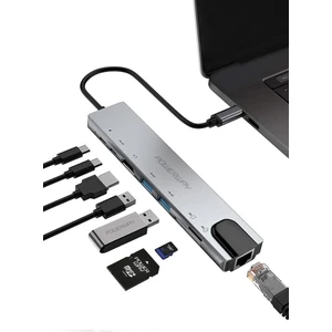Powerway 8 In 1 Type-C Hub Dönüştürücü 4K HDMI USB Micro Sd Gigabyte Ethernet