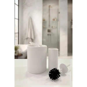 Beyaz Çizgili Eco Kapaklı Yuvarlak 2'li Banyo Seti