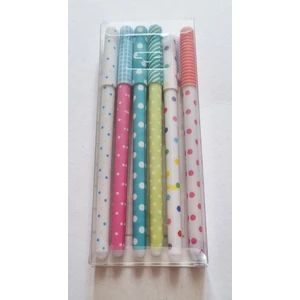 6'lı Mavi Jel Tükenmez Kalem Sert Pvc Kutulu Seramik Puantiye Tasarım