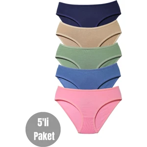 ALYA UNDERWEAR Kız Çocuk - Garson Pamuklu Kumaş Renkli Slip Külot 5'li Paket. P14