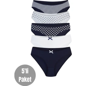 ALYA UNDERWEAR Kız Çocuk - Garson Empirme Baskılı Pamuklu Kumaş Slip Külot 5'li Paket Lacivert