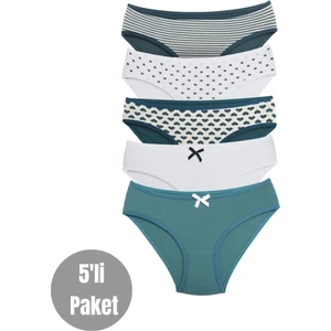 ALYA UNDERWEAR Kız Çocuk Empirme Baskılı Pamuklu Kumaş Slip Külot 5'li Paket Yeşil Varyant