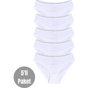 ALYA UNDERWEAR Kız Çocuk Kalpli Dokuma Lastik Pamuklu Kumaş Slip Külot 5'li Paket ( 5 Adet Beyaz)