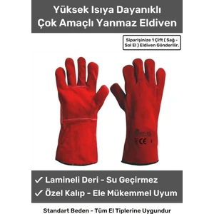 Deluxe Serisi Yanmaz Isıya Dayanıklı Eldiven Kaynak Yangın Için Su Geçirmez Çok Amaçlı Deri Eldiven