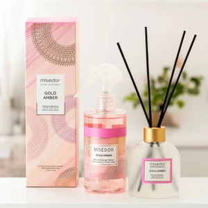 2 Li Set Gold Amber Çubuklu Oda Kokusu 120 ml & Oda Spreyi 330 ml