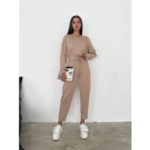 Ded Collection Kadın Modal Kumaş Kapüşonlu Crop Ikili Eşofman Takımı