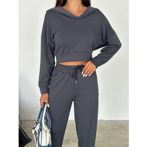 Ded Collection Kadın Modal Kumaş Kapüşonlu Crop Ikili Eşofman Takımı