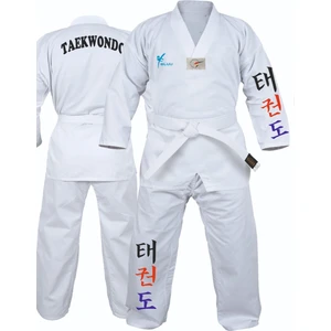 Korece Baskılı Beyaz Yaka Acemi Taekwondo Elbisesi Dobok Tekvando Elbisesi