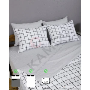 Embays Collection Küçük Kareli Tek Kişilik Premium Nevresim Seti ( Lastikli Çarşaf +  Yastık Kılıfı + Nevresim )
