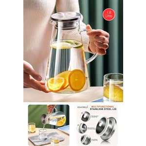 1800ML Dayanıklı Vakumlu Cam Sürahi Metal Süzgeç ve Kapaklı