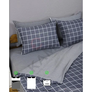 Embays Collection Küçük Kareli Tek Kişilik Premium Nevresim Seti ( Lastikli Çarşaf + 2 Yastık Kılıfı + Nevresim )