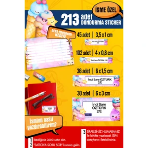 Selis Craft Okul Etiketi Dondurma Temalı Özel Isim Yazılabilen Kalem, Defter, Boya, Kitap Etiketi - 213 Adet