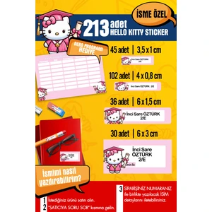 Selis Craft Okul Etiketi Hello Kıtty Temalı Özel Isim Yazılabilen Kalem, Defter, Boya, Kitap Etiketi - 213 Adet