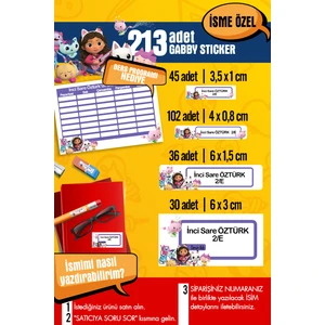 Selis Craft Okul Etiketi Gabby Temalı Özel Isim Yazılabilen Kalem, Defter, Boya, Kitap Etiketi - 213 Adet