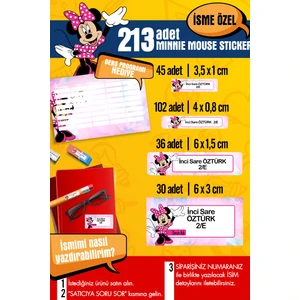 Selis Craft Okul Etiketi Mınnıe Mouse Temalı Özel Isim Yazılabilen Kalem, Defter, Boya, Kitap Etiketi - 213 Adet