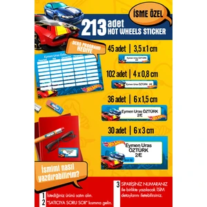 Selis Craft Okul Etiketi Hot Wheels Temalı Özel Isim Yazılabilen Kalem, Defter, Boya, Kitap Etiketi - 213 Adet