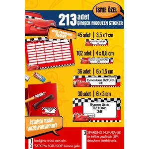 Selis Craft Okul Etiketi Şimşek Mcqueen Temalı Özel Isim Yazılabilen Kalem, Defter, Boya, Kitap Etiketi - 213 Adet