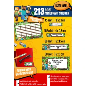 Selis Craft Okul Etiketi Mınecraft Temalı Özel Isim Yazılabilen Kalem, Defter, Boya, Kitap Etiketi - 213 Adet