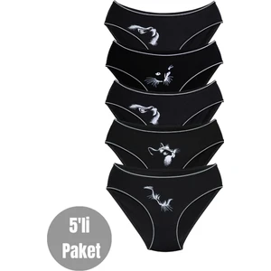Alya Underwear Kız Çocuk - Garson Pamuklu Kumaş Kedi Baskılı Slip Külot 5'li Paket (4-5 Yaş, P13)