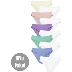 Alya Underwear Kız Çocuk - Garson Pamuklu Kumaş Renkli Slip Külot 10'lu Paket -  (3-4 Yaş, X18)