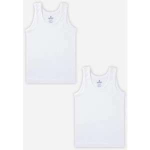 Erkek Çocuk Oval Yaka Organik Pamuklu Atlet 2'Li Paket Beyaz