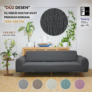 Jakarlı 3kişilik Lastikli Koltuk Kılıfı Çekyat Koltuk Örtüsü Streç Esnek kanepe kılıfı Düz desen Antrasit