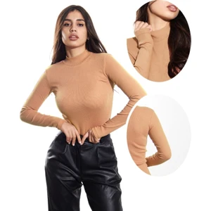 Alya Underwear Yarım Boğazlı Kaşkorse Body Sweatshirt, Pudra, L