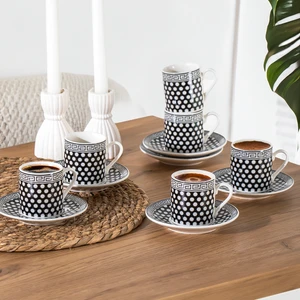 YX04 Desenli Porselen Türk Kahvesi Fincan Takımı - 6 Kişilik 12 Parça - 90 cc